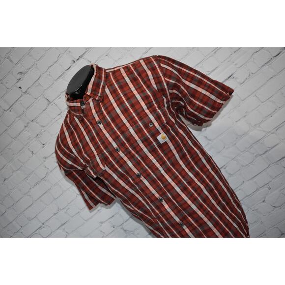 Carhartt Work Shirt Mens Size XL Red Plaid Cotton Front Pocket Short Sleeve - Picture 3 of 6